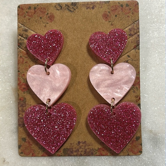 Jewelry - Triple Heart Earrings New Dark Pink